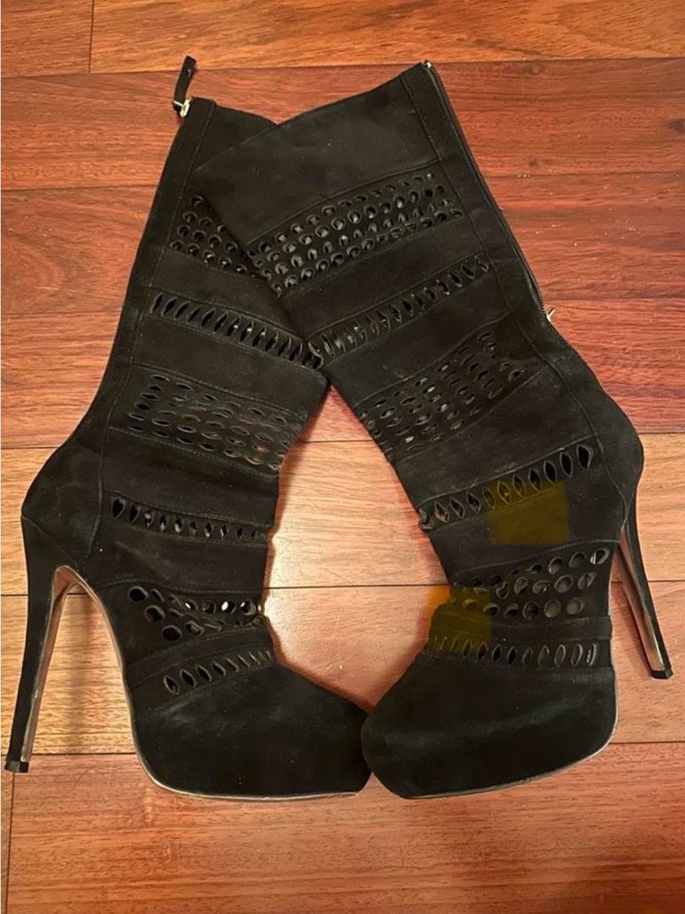 bebe Black Suede Cutout Stiletto Heel Boots